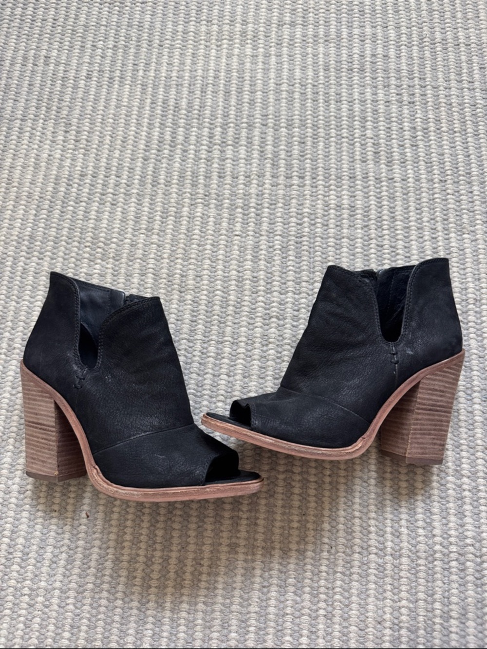 Vince Black Open-Peep Toe Stacked Heel Ankle Booties